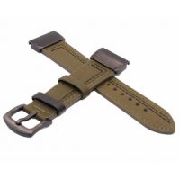 eses Bőr szíj Garmin készülékhez - Khaki színű, fekete varrással, QuickFit 22 mm-es