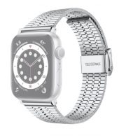 eses Fém szíj az Apple Watch-hoz háromcsíkos csíkkal - Ezüst 42mm, 44mm, 45mm, 49mm