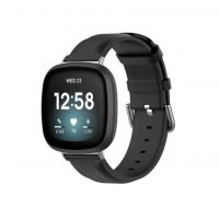 eses Bőr szíj Fitbit Versa 3 és 4-hez, Sense 1 és 2 - Fekete