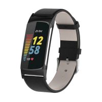 eses Bőr szíj Fitbit Charge 5 és 6-höz - Fekete