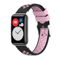 eses Perforált szilikon szíj Huawei Watch Fit és Huawei Watch Fit New készülékekhez - Fekete rózsaszín
