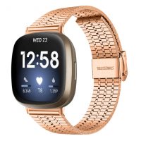 eses Hármas fém szíj Fitbit Versa 3 és 4, Sense 1 és 2-hez - Rózsa arany