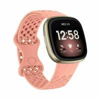 eses Perforált szilikon szalag Fitbit Versa 3 és 4, Sense 1 és 2 - L méret, sötét rózsaszín