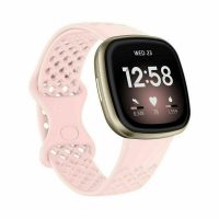 eses Perforált szilikon szalag Fitbit Versa 3 és 4, Sense 1 és 2 - L méret, rózsaszín