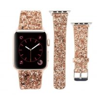 eses Bőr flitteres szíj Apple Watchhoz - Rózsarany 42mm, 44mm, 45mm, 49mm