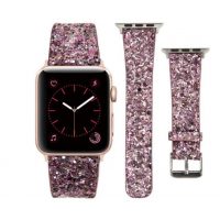 eses Bőr flitteres szíj Apple Watchhoz - Rózsaszín 42mm, 44mm, 45mm, 49mm