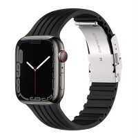 eses Szilikon szíj Apple Watchhoz fém csattal - Fekete 42mm, 44mm, 45mm, 49mm