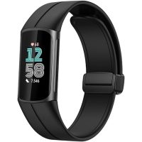 eses Szilikon szalag mágneses csattal Fitbit Charge 5 és 6-hoz - Fekete