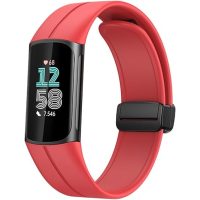 eses Szilikon szalag mágneses csattal Fitbit Charge 5 és 6-hoz - Red