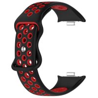 eses Perforált szilikon szíj Xiaomi Redmi Watch 4 és Xiaomi Smart Band 8 Pro órákhoz - Fekete és piros