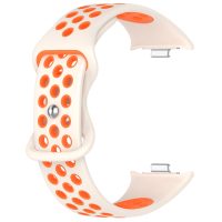 eses Perforált szilikon szíj Xiaomi Redmi Watch 4 és Xiaomi Smart Band 8 Pro órákhoz - Bézs és narancs