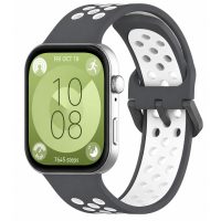 eses Szilikon lyukacsos szíj Huawei Watch Fit 3, 4, 4 Pro, 5 és 5 Pro - Szürke-fehér