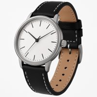 eses Bőr szíj - Fekete, fehér varrással kettős csat, 22 mm-es