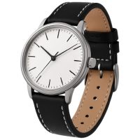 eses Bőr szíj - Fekete, fehér varrással kettős csat, 22 mm-es