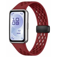 eses Szilikon lyukacsos szíj mágneses csattal Huawei Band 11 és Huawei Band 11 Pro - Piros