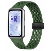 eses Szilikon lyukacsos szíj mágneses csattal Huawei Band 11 és Huawei Band 11 Pro - Zöld