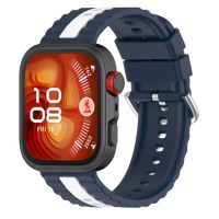 eses Szilikon szíj csíkkal a Huawei Watch Fit 3, 4, 4 Pro, 5 és 5 Pro-hoz - Kék-fehér