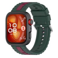 eses Szilikon szíj csíkkal a Huawei Watch Fit 3, 4, 4 Pro, 5 és 5 Pro-hoz - Zöld-piros