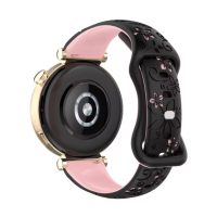 eses Silikon szíj virágmintával - Fekete világos rózsaszín, 20 mm