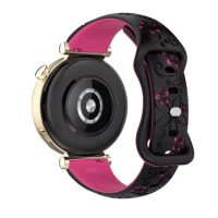 eses Szilikon szíj virágmintával - Fekete élénk rózsaszín, 22 mm