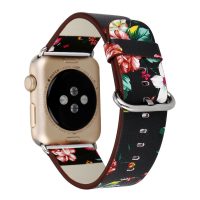 eses Bőr virágszíj Apple Watchhoz - Fekete 42mm, 44mm, 45mm, 49mm