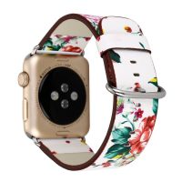 eses Bőr virágszíj Apple Watchhoz - Fehér piros 42mm, 44mm, 45mm, 49mm