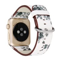 eses Bőr virágszíj Apple Watchhoz - Fehér és szürke 38mm, 40mm, 41mm
