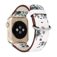 eses Bőr virágszíj Apple Watchhoz - Fehér és szürke 42mm, 44mm, 45mm, 49mm