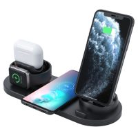 Töltőállvány iPhone-hoz, Apple Watch-hoz, AirPods-hoz USB-C-vel - Fekete, 6in1