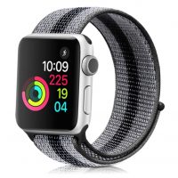 eses Nylon szíj Apple Watchhoz - Fekete szürke csík 42mm, 44mm, 45mm, 49mm