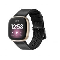 eses Sport bőr szíj Fitbit Versa 3 és 4-hez, Sense 1 és 2 - Fekete