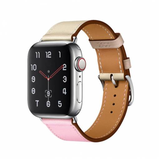 Foto - eses Színes bőr szíj Apple Watchhoz - Bézs rózsaszín 38mm, 40mm, 41mm