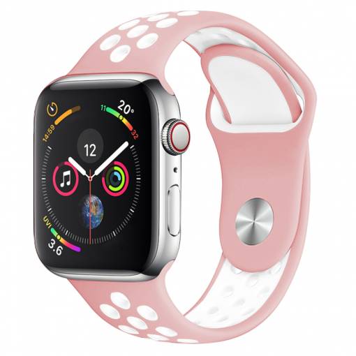Foto - eses Silikonový řemínek pro Apple Watch S/M/L - Růžovo bílý, 38mm/40mm/41mm