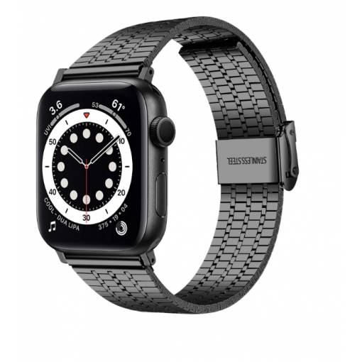 Foto - eses Fém szíj az Apple Watch-hoz háromcsíkos csíkkal - Fekete 38mm, 40mm, 41mm