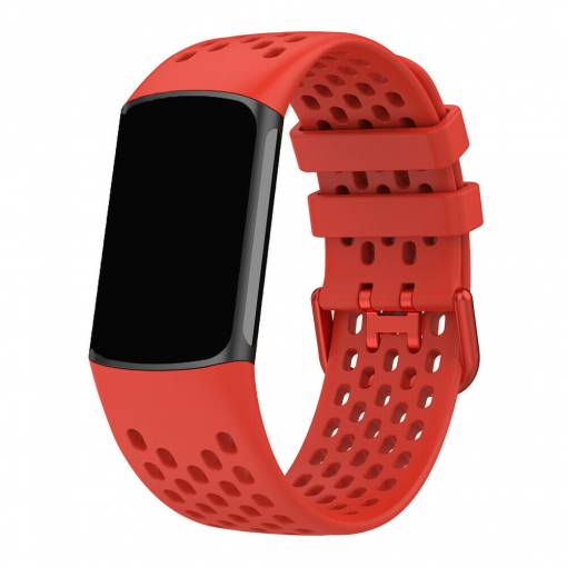 Foto - eses Szilikon pánt lyukakkal Fitbit Charge 5 és 6 készülékhez - Piros
