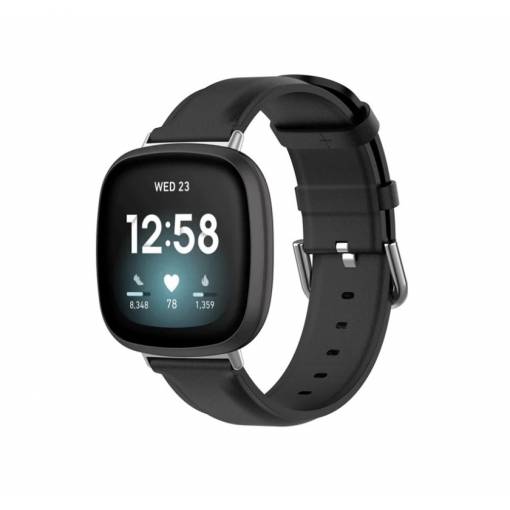 Foto - eses Bőr szíj Fitbit Versa 3 és 4-hez, Sense 1 és 2 - Fekete