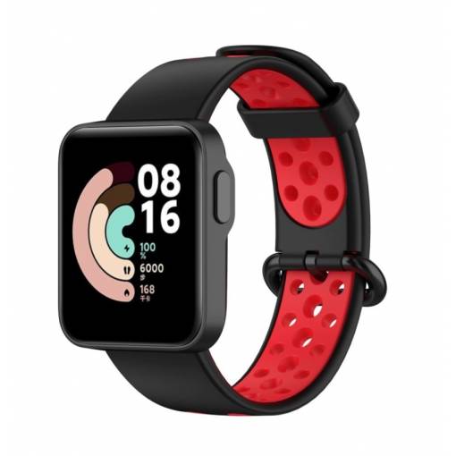 Foto - eses Perforált szilikon szíj Xiaomi Mi Watch Lite készülékhez - Fekete piros