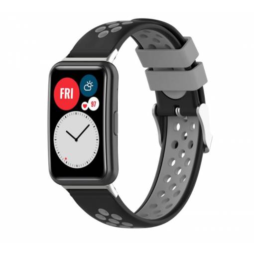 Foto - eses Perforált szilikon szíj Huawei Watch Fit és Huawei Watch Fit New készülékekhez - Fekete szürke