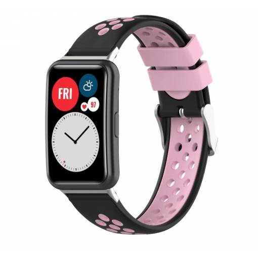 Foto - eses Perforált szilikon szíj Huawei Watch Fit és Huawei Watch Fit New készülékekhez - Fekete rózsaszín