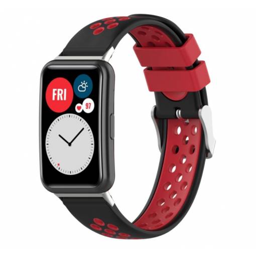 Foto - eses Perforált szilikon szíj Huawei Watch Fit és Huawei Watch Fit New készülékekhez - Fekete piros