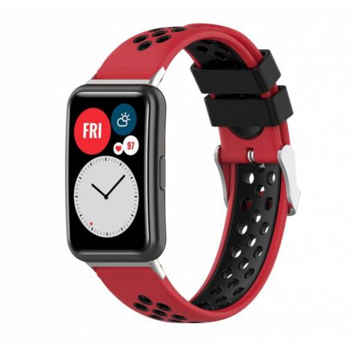 Foto - eses Perforált szilikon szíj Huawei Watch Fit és Huawei Watch Fit New készülékekhez - Piros fekete