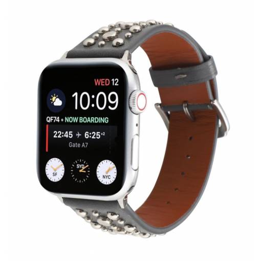 Foto - eses Bőr szíj szegecsekkel Apple Watchhoz - Szürke 42mm, 44mm, 45mm, 49mm