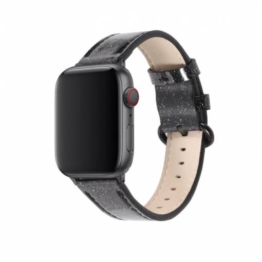 Foto - eses Bőr csillogó szíj Apple Watch-hoz - Fekete 42mm, 44mm, 45mm, 49mm, 42mm, 44mm, 49mm