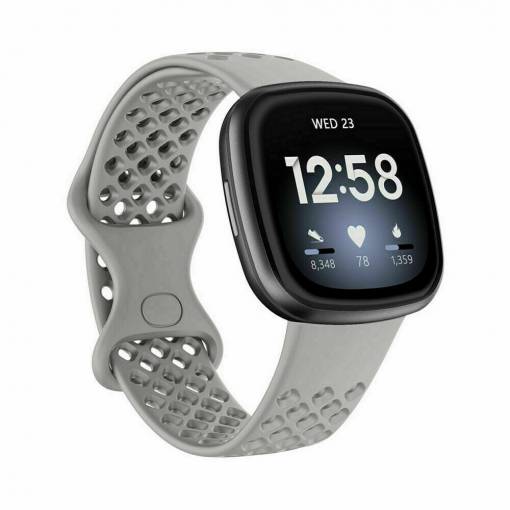 Foto - eses Perforált szilikon szalag Fitbit Versa 3 és 4, Sense 1 és 2 - S méret, szürke