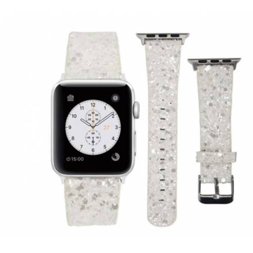 Foto - eses Bőr flitteres szíj Apple Watchhoz - Fehér, 42mm/44mm/45mm/49mm