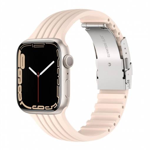 Foto - eses Szilikon szíj Apple Watchhoz fém csattal - Rózsaszín 38mm, 40mm, 41mm