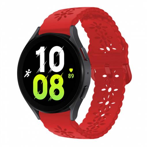 Foto - eses Perforált mintás szilikon szíj Samsung Galaxy Watch 4, 5, 6 készülékekhez - Piros, 20 mm