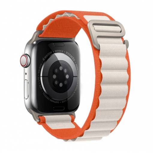 Foto - eses Alpine húzás Apple Watch-hoz - Fehér és narancssárga 38mm, 40mm, 41mm