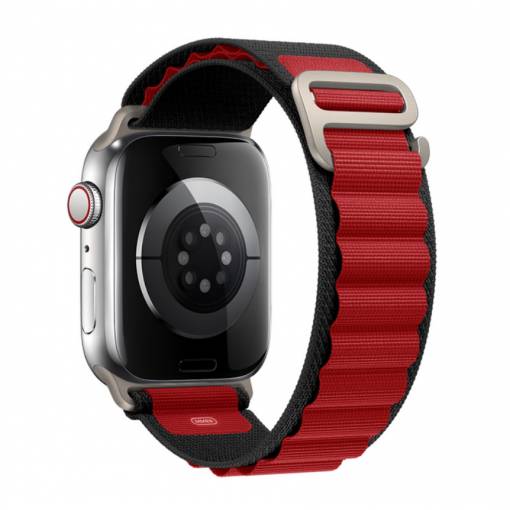Foto - eses Alpine húzás Apple Watch-hoz - Piros fekete, 42 mm, 44 mm, 45 mm, 49 mm