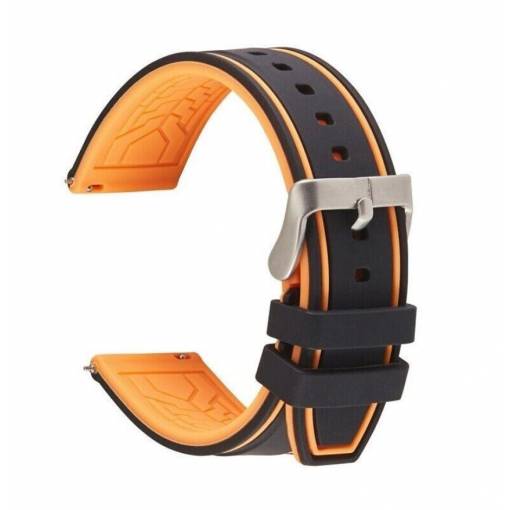 Foto - eses Szilikon szíj kéttónusú csíkos - Narancs fekete, 20 mm